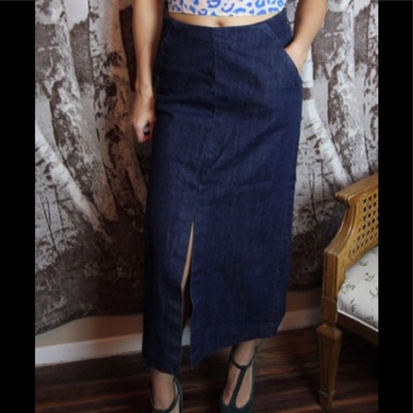 Zara dark denim ankle length skirt with front slit - Picture 1 of 4
